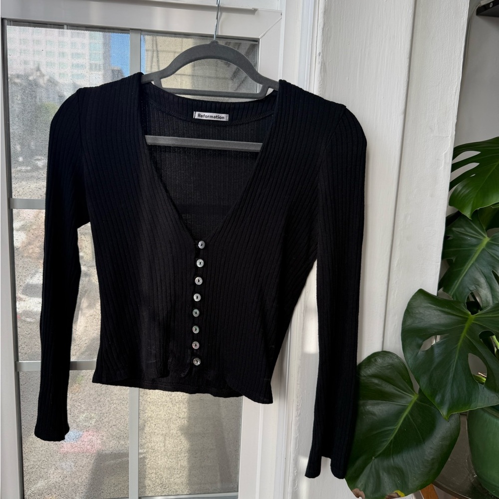 Reformation Black Fitted Long Sleeve Knit Top